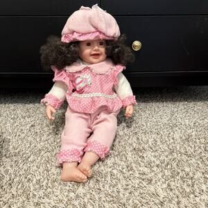 Vintage Cathay Collection 22" Vinyl Baby Doll Pink Polka Dot Outfit & Bonnet